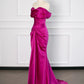 Sexy Mermaid Off The Shoulder Hot Pink Satin Prom Dresses Party Evening Dress With Ruffles C3752