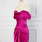 Sexy Mermaid Off The Shoulder Hot Pink Satin Prom Dresses Party Evening Dress With Ruffles C3752