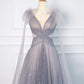 Simple A Line Spaghetti Straps Tulle Gray Prom Dresses Party Evening Dress C3757