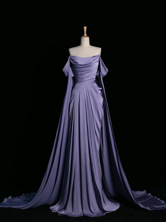 Robe de soirée longue en satin à épaules dénudées et jolie ligne A C3760