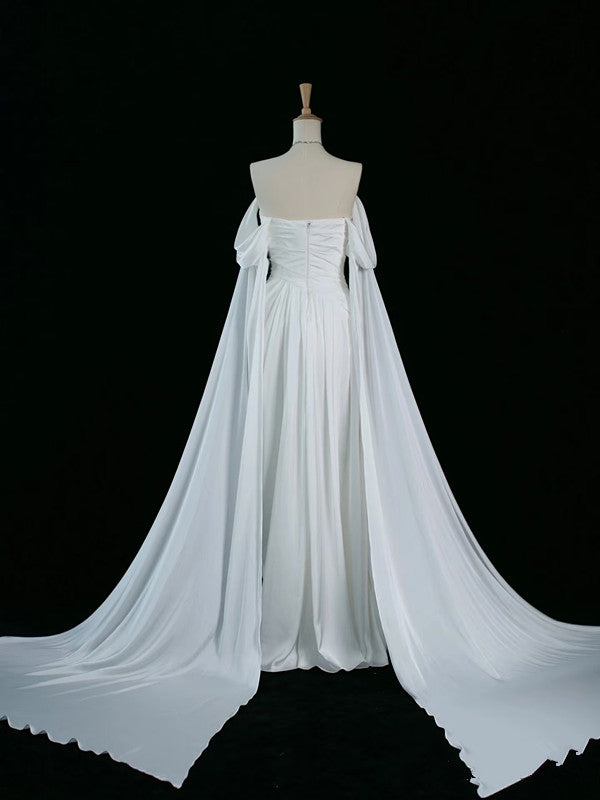 Robe de soirée longue en satin blanc à épaules dénudées et jolie ligne A C3761