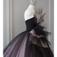 Pretty Ball Gown Strapless Black Tulle Long Prom Dresses Party Gown Evening Dress C3772