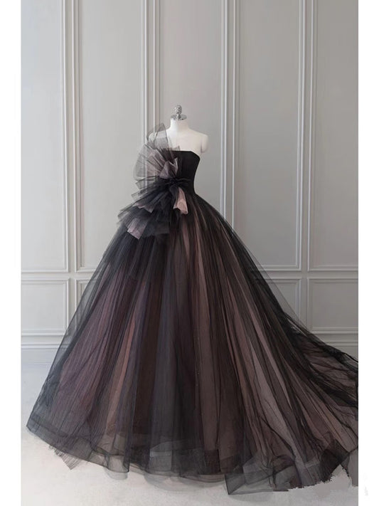 Robe de soirée longue en tulle noir sans bretelles, jolie robe de bal, robe de soirée C3772