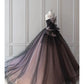 Pretty Ball Gown Strapless Black Tulle Long Prom Dresses Party Gown Evening Dress C3772