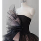 Pretty Ball Gown Strapless Black Tulle Long Prom Dresses Party Gown Evening Dress C3772