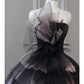 Pretty Ball Gown Strapless Black Tulle Long Prom Dresses Party Gown Evening Dress C3772