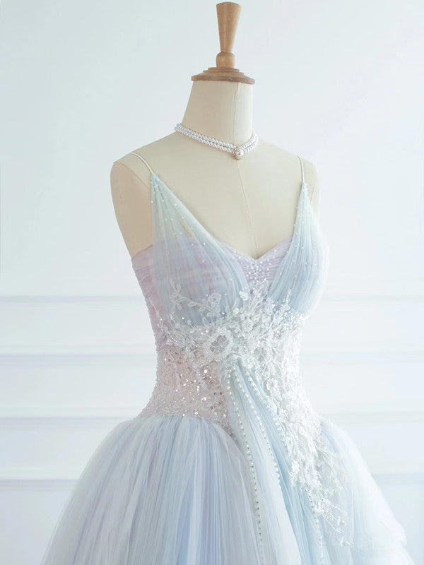 Robe de soirée longue en tulle à bretelles spaghetti et jolie robe de bal C3773