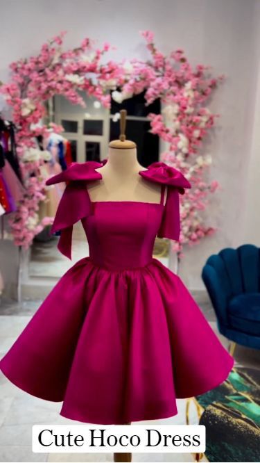 Elegant A line Straps Hot Pink Party Dress Homecoming Dresses C378