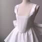 Cute A line Straps White Satin Party Dress Homecoming Dresses C379