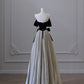 Pretty Ball Gown Off The Shoulder Black Velvet Long Prom Dresses Party Evening Dress C3798