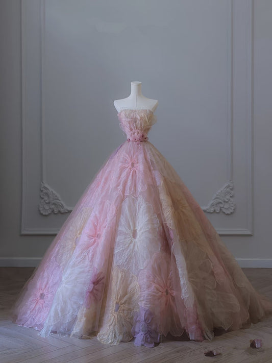 Robe de soirée longue en tulle à fleurs et col en cœur, jolie robe de bal, robe de soirée C3799