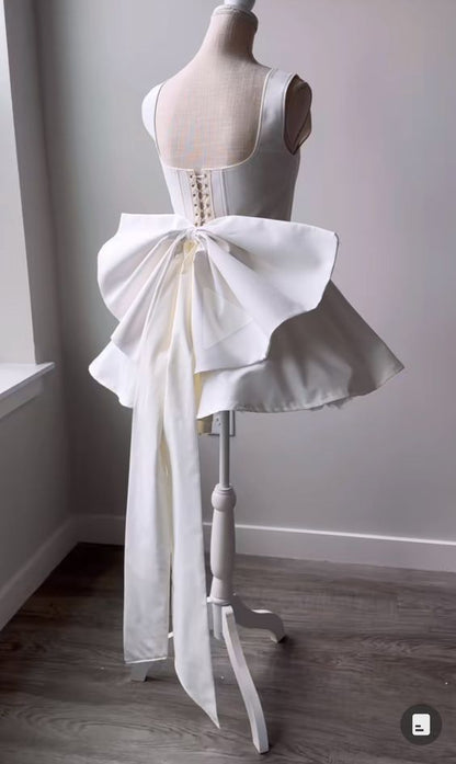 Robe de soirée en Satin blanc, jolie ligne A, bretelles, robes de soirée, C379