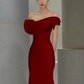 Sexy Mermaid Off The Shoulder Satin Long Burgundy Prom Dress C37