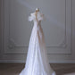 Robe de soirée longue en tulle blanc à épaules dénudées et jolie robe de bal à fleurs C3800