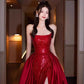 Robe de soirée sexy sirène rouge sans manches à paillettes longues fendues C3801