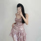 Pink Sequin Ruffle Asymmetrical Mini Dress Homecoming Dresses C381