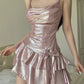 Pink Sequin Ruffle Asymmetrical Mini Dress Homecoming Dresses C381