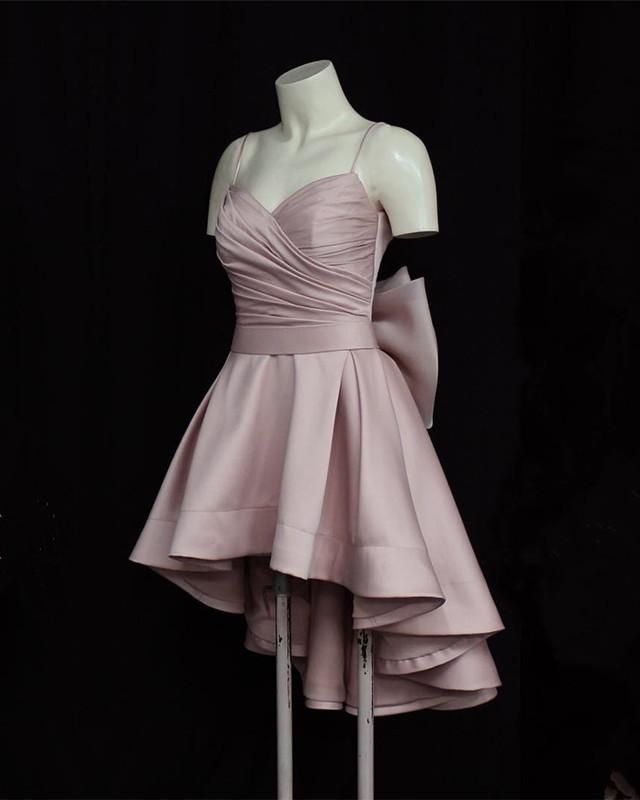 High Low Spaghetti Straps Short Pink Homecoming Dress Cocktail Dress C385