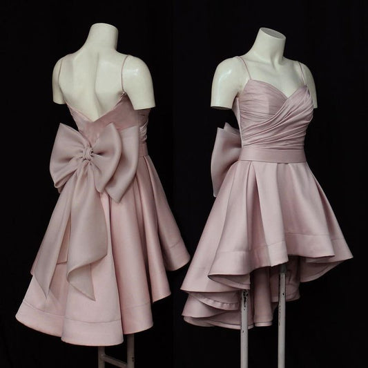 High Low Spaghetti Straps Short Pink Homecoming Dress Cocktail Dress C385