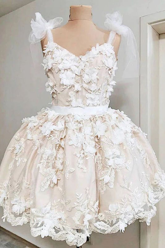 Gorgeous Straps Lace Appliques Cute Homecoming Dress C386