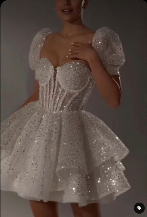 Robe trapèze blanche transparente, corset court à paillettes, robe de soirée C394