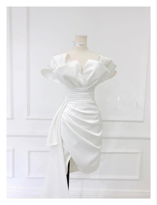 Sexy Sheath Short White Homecoming Dress With Ruffles C397