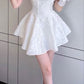 Sexy A line Strapless Short White Lace Homecoming Dress C398