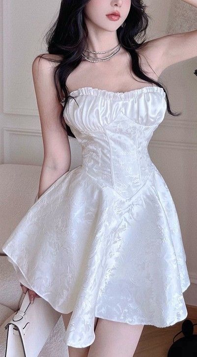 Robe de soirée courte en dentelle blanche, ligne A, sexy, sans bretelles, C398