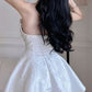 Sexy A line Strapless Short White Lace Homecoming Dress C398