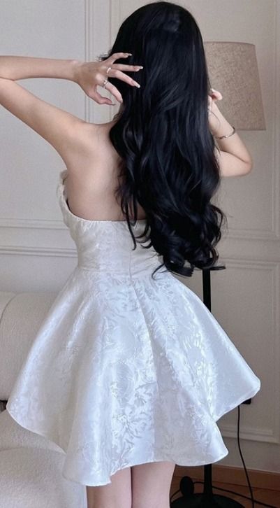 Robe de soirée courte en dentelle blanche, ligne A, sexy, sans bretelles, C398