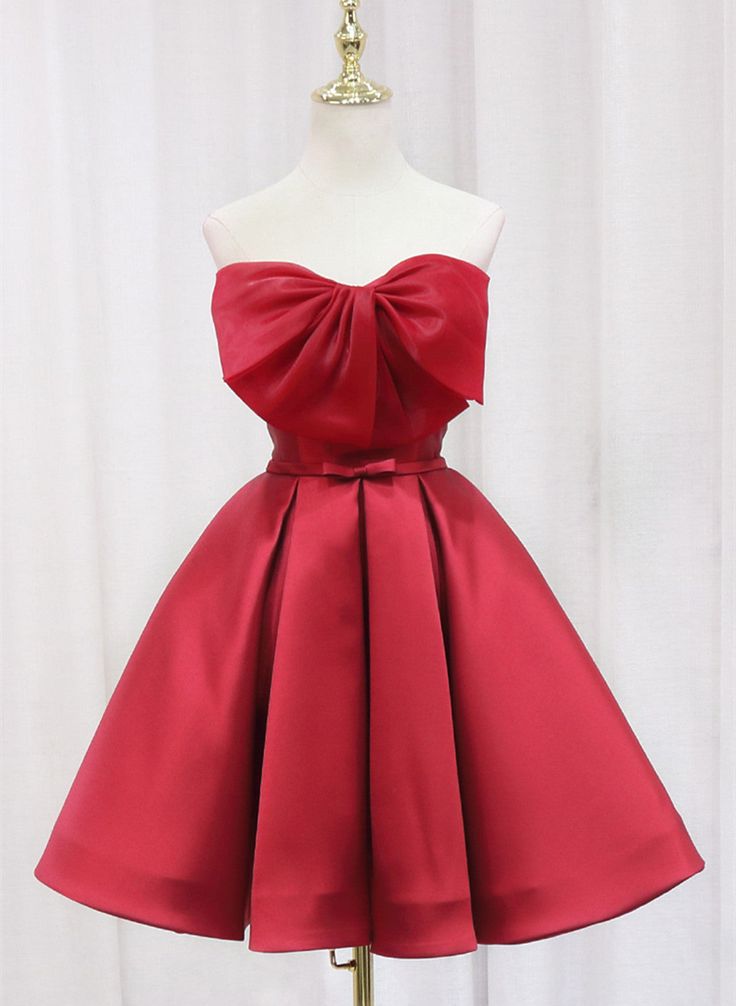 Red Satin Short Prom Dress Lovely Red Knee Length Homecoming Dress C399