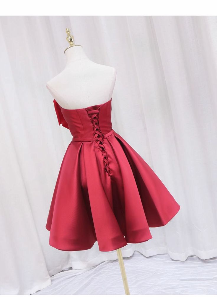 Red Satin Short Prom Dress Lovely Red Knee Length Homecoming Dress C399