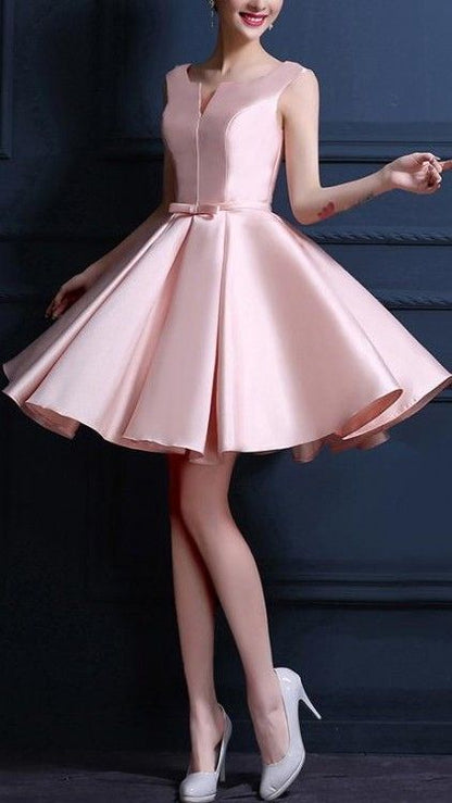 Cute A-Line Scoop Sleeveless Short Pink Cocktail Homecoming Dress C409