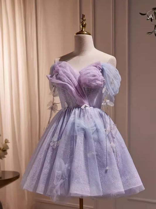 Cute Ball Gown Off The Shoulder Lilac Party Dress Homecoming Dresses C423