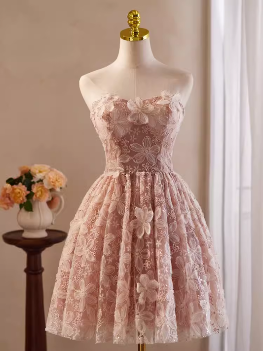 Cute Ball Gown Off The Shoulder Pink Lace Party Dress Homecoming Dresses C425