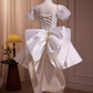 Cute Ball Gown Short Sleeves White Satin Party Dress Homecoming Dresses C426