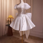 Cute Ball Gown Short Sleeves White Satin Party Dress Homecoming Dresses C426