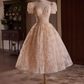 Elegant Ball Gown High Neckline Pink Tulle Party Dress Lace Homecoming Dresses C429