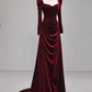 Sexy Mermaid Long Sleeves Burgundy Velvet Prom Dresses C42