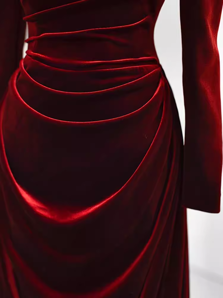 Sexy Mermaid Long Sleeves Burgundy Velvet Prom Dresses C42