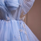 Robe de bal élégante en Tulle, épaules dénudées, robe de soirée bleue, robes de soirée, C430