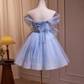 Elegant Ball Gown Off The Shoulder Tulle Party Dress Blue Homecoming Dresses C430