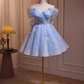 Elegant Ball Gown Off The Shoulder Tulle Party Dress Blue Homecoming Dresses C430