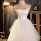 Elegant Ball Gown Straplesss Tulle Party Dress White Homecoming Dresses C432