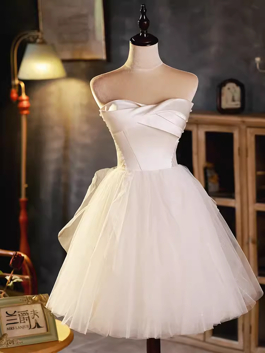 Robe de bal élégante, sans bretelles, en Tulle, robe de soirée blanche, robes de soirée, C432