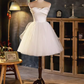 Elegant Ball Gown Straplesss Tulle Party Dress White Homecoming Dresses C432