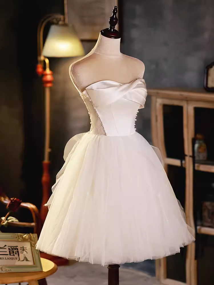 Robe de bal élégante, sans bretelles, en Tulle, robe de soirée blanche, robes de soirée, C432