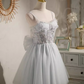 Elegant Ball Gown Straps Tulle Party Dress Gray Homecoming Dresses C433