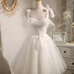 Elegant Ball Gown Straps Tulle Party Dress White Homecoming Dresses C434