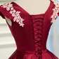 Robe de bal élégante en Satin, décolleté en V, robe de soirée bordeaux, robes de soirée, C435